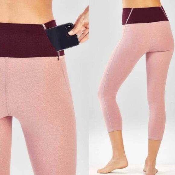 FABLETICS Heathered Pink Maroon High Rise Cropped Active Capri Bottoms Size XL - Picture 13 of 13